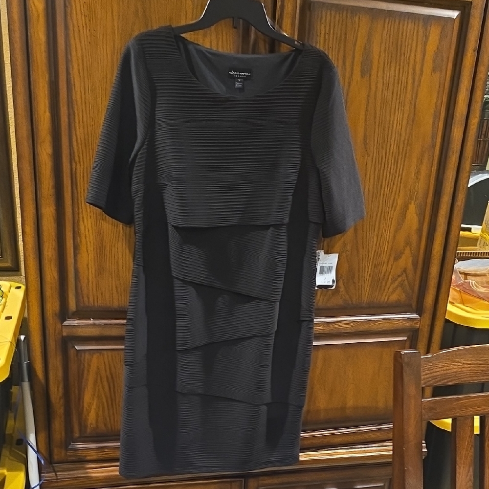 Connected Apparel Black Layered Midi Dress